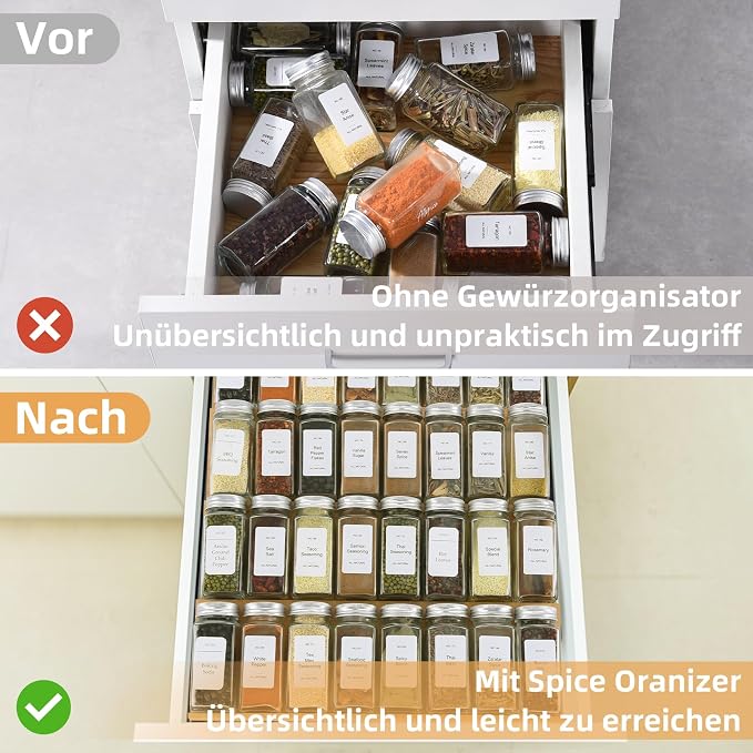 Spice Drawer Organzier, 4 Tiers Bamboo Spice Rack Tray Insert - Image 4