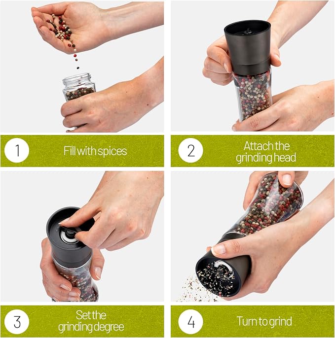 ZOLMER® Premium Gunmetal Salt and Pepper Grinder Set | Large Manual Ceramic - Image 5