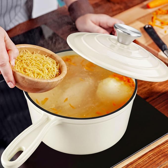 1Qt Enameled Cast Iron Sauce Pan, Leonyo Dutch Oven Pot - Image 7