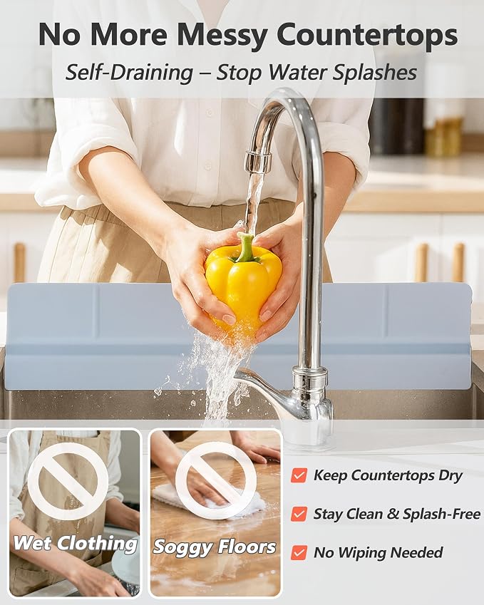 Kitchen Sink Splash Guard 18" 23" 30" Self-Draining Silicone Water Guard - Image 2