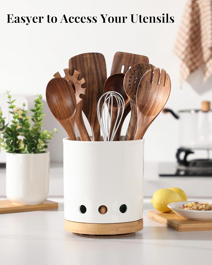 LoeJan 7.3“ 360° Rotating Ceramic Utensil Holder - Image 5