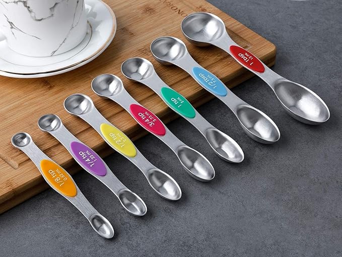 Magnetic Measuring Spoons Set of 7 Stainless Steel Stackable Dual Sided - Image 7