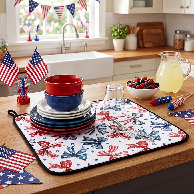 Breling Patriotic Dish Drying Mat 4th of July Kitchen Drying Mat 16 x 18 Inch - Image 4