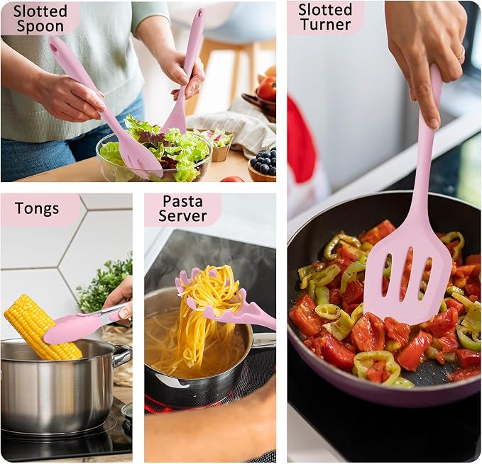 Silicone Cooking Utensils Set of 10, Leonyo Black Kitchen Utensils Set - Image 6