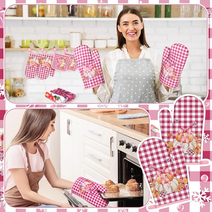 Fanfanwin 10 Pcs Thanksgiving Pumpkin Kitchen Decor Set Pink Kitchen Towels Pot - Image 6