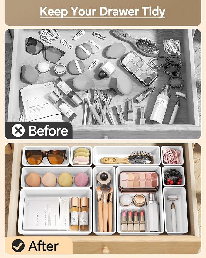KEMETHY 25 PCS Plastic Drawer Organizers Set, 4 Sizes Vanity Organizer - Image 3
