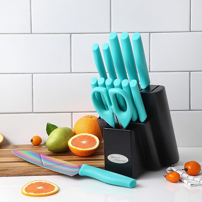Marco Almond Knife Block Set, Knife Set Rainbow Color, 14 Piece Stainless Steel - Image 8