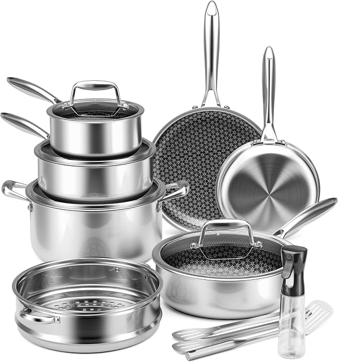VONIKI Hybrid Tri-ply Stainless Steel Cookware Set, Pots And Pans Set Non Stick by VONIKI
