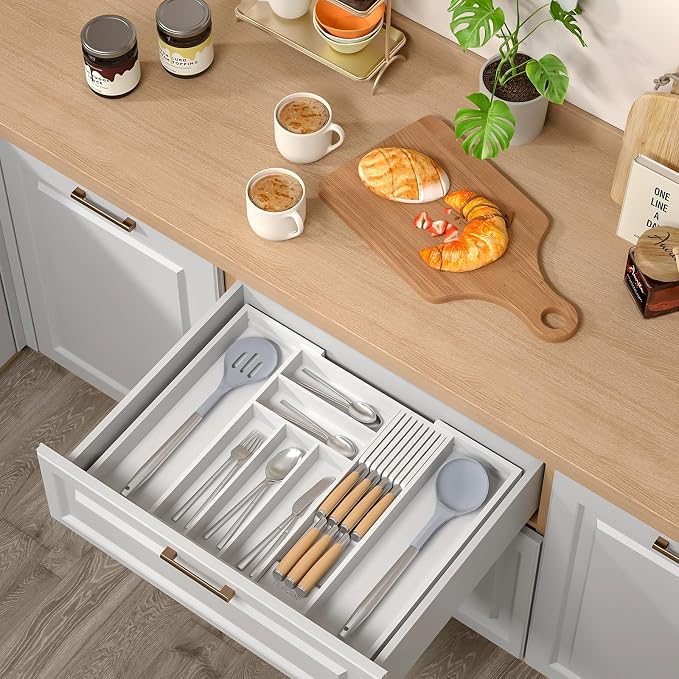 TIOPGHAD Bamboo-Silverware-Drawer-Organizer-Kitchen, Expandable Utensil Holder - Image 8