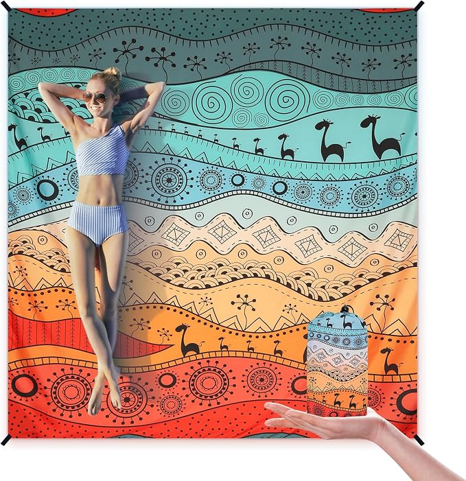 WIWIGO Beach Blanket Waterproof Sandproof Beach Mat 79" X 83"/10'x9'for 2-8 - Image 5