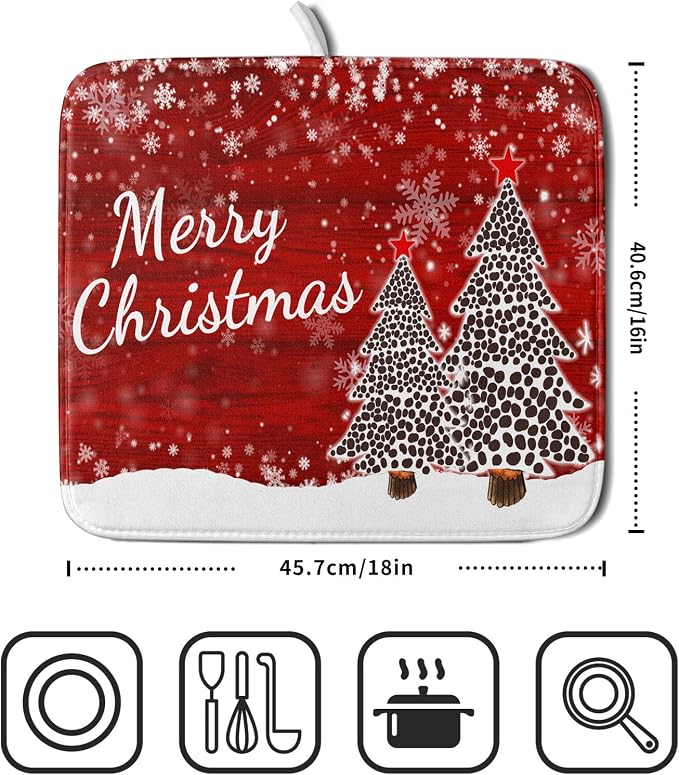 Merry Christmas Tree Red Dish Drying Mat - Image 2