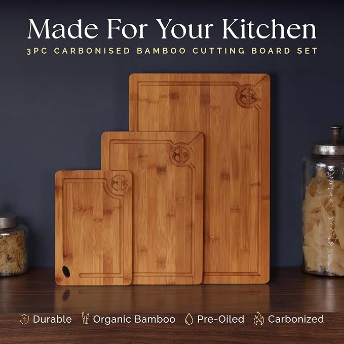 Pre-Oiled, Non Toxic 3-Piece Carbonized Bamboo Cutting Board Set, 500°F - Image 7