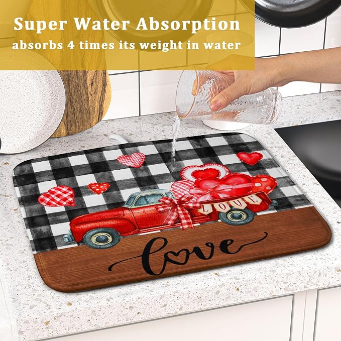 Valentine's Day Red Heart Truck Dish Drying Mat - Image 7