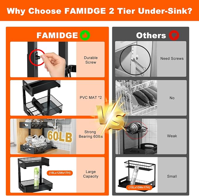 Under Sink Organizer, 2 Packs 2 Tier Under Sink Organizers and Storage - Image 4