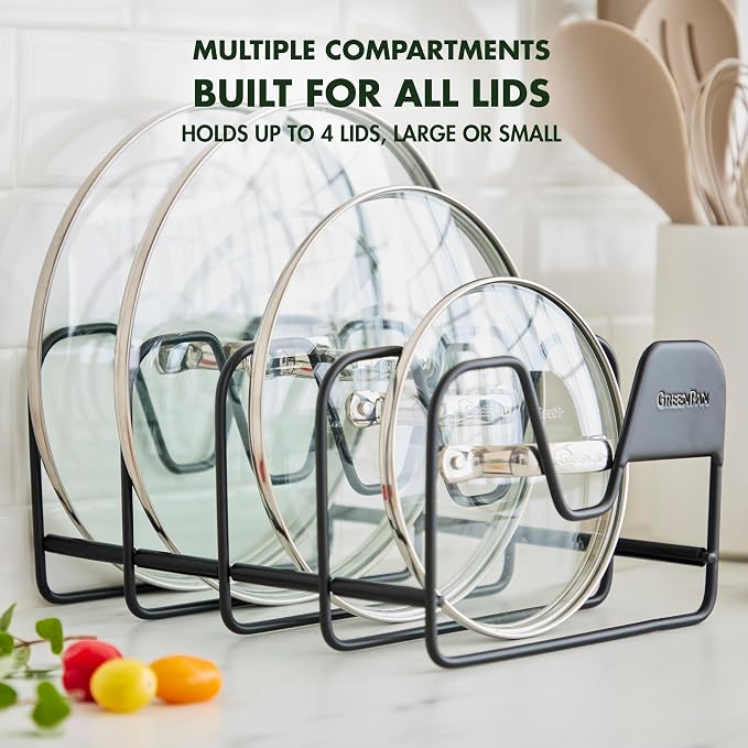 GreenPan Stainless Steel Wire Pots and Pans Lid Storage Rack, Holds 4 Lid Covers - Image 3