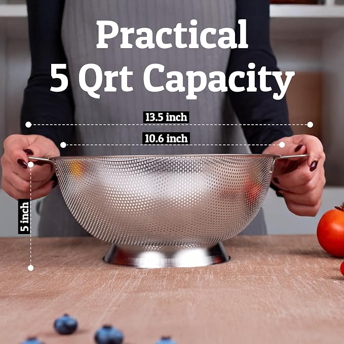 PriorityChef Premium 5Qrt Stainless Steel Colander - Image 4