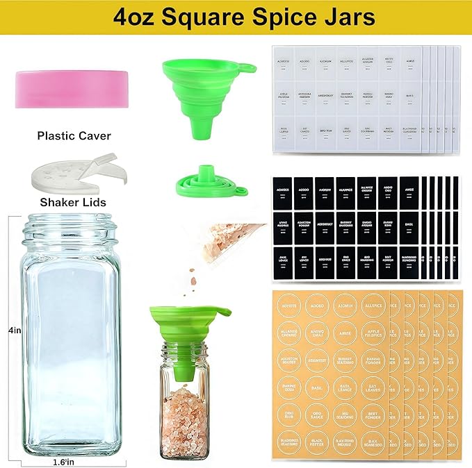 24 Glass Spice Jars with Label-4oz Spice Containers with Lids and Shaker Lids - Image 4
