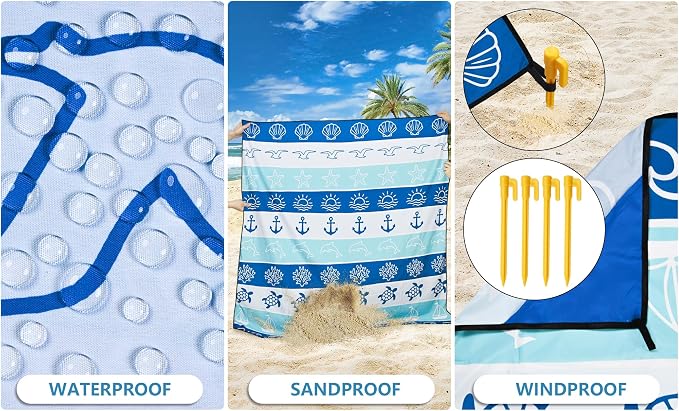 HIHOHO Beach Blanket Waterproof Sandproof Extra Large Beach Mat 79" X - Image 3