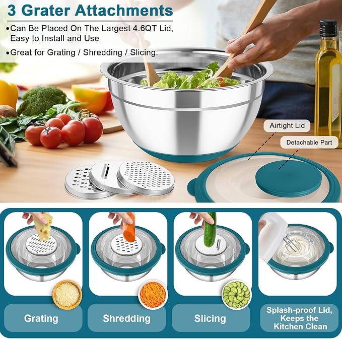 TeamFar Mixing Bowls with Colander Set, Stainless Steel Strainer and Nesting - Image 4