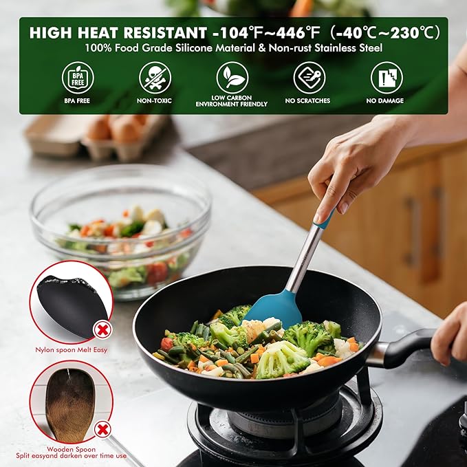 HOTEC 446°F Heat Resistant Silicone Kitchen Utensils, Cooking Utensil Set - Image 6