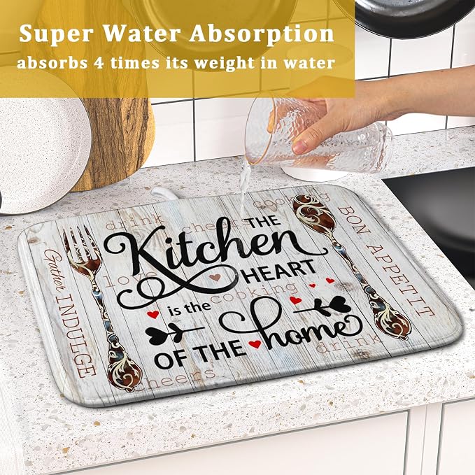 Giwawa 16"x18" Dish Drying Mat The Kitchen is The Heart of The Home- Knife Fork - Image 7