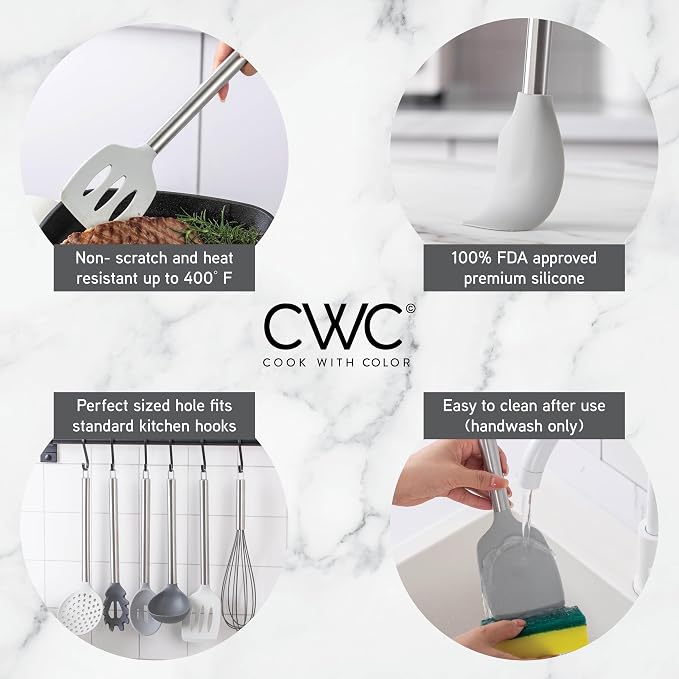 COOK WITH COLOR Silicone Cooking Utensils, Kitchen Utensil Set, Cooking Utensils - Image 2