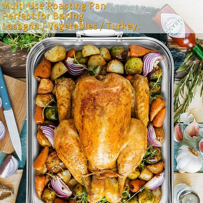 JY COOKMENT Roasting Pan with Baking Rack, 16.5 Inch Stainless Steel Turkey - Image 8