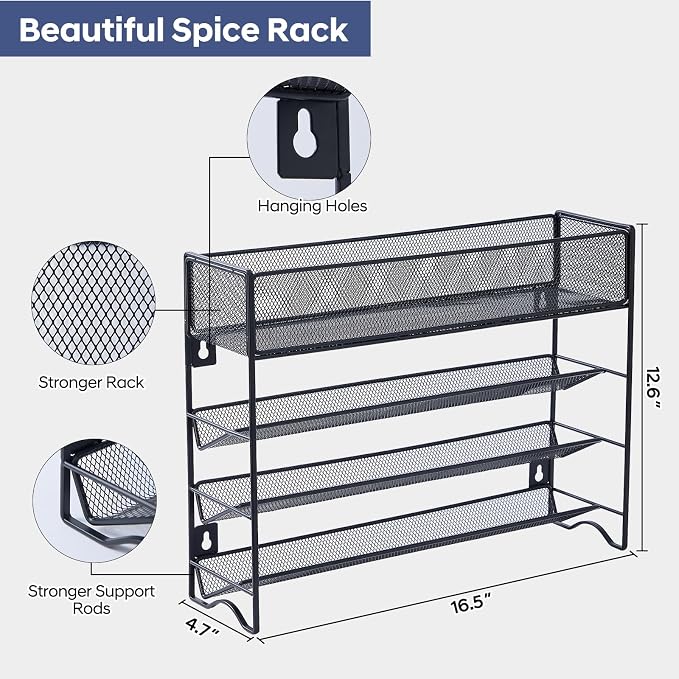 Spice Rack Organizer with 27 Spice Jars with Black Lids, Spice Labels, - Image 3