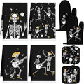 Leinuosen 8 Pcs Skull Kitchen Decor Set Kitchen Towels Gothic Oven Mitts and by Leinuosen