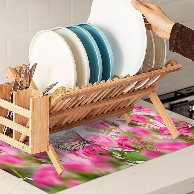 Pink Roses Flowers Dish Drying Mat - Image 7