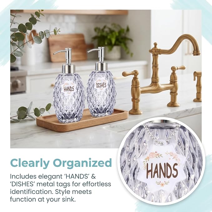 MALACHI Soap Dispenser Set, Crystal-Textured Diamond Glass - Image 4