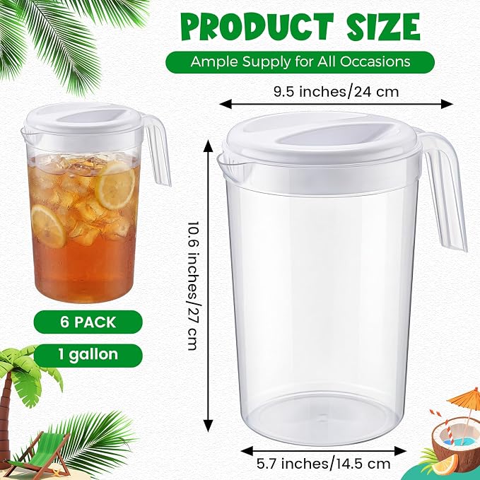 6 Pcs 4 Quart / 1 Gallon Plastic Pitchers - Image 2