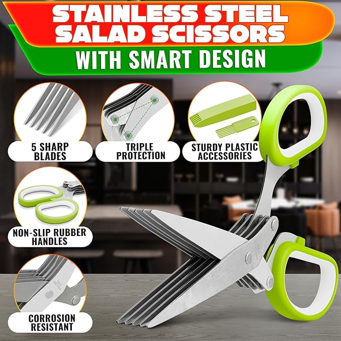 Herb Scissors with 5 Blades and Cover – Stainless Steel Herb Cutter with - Image 3