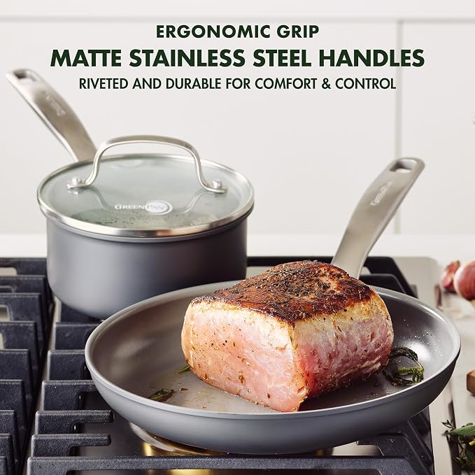 GreenPan Chatham Hard Anodized Healthy Ceramic Nonstick 10 Piece Cookware Pots - Image 9