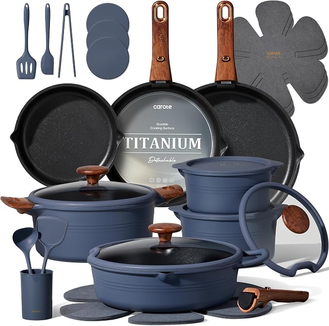 CAROTE 30-Piece Titanium Cookware Set, Nonstick Pots and Pans Set by CAROTE