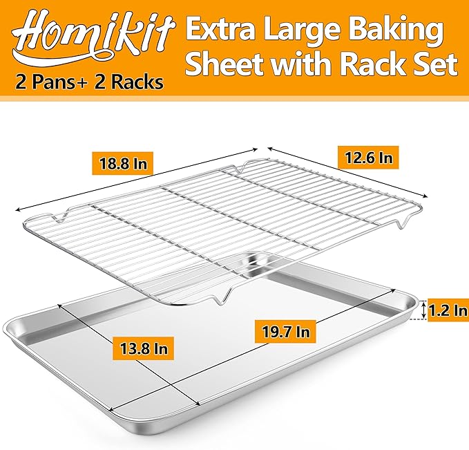Homikit Baking Sheet with Rack Set, 20x14 Inches Large Stainless Steel Cookie - Image 2