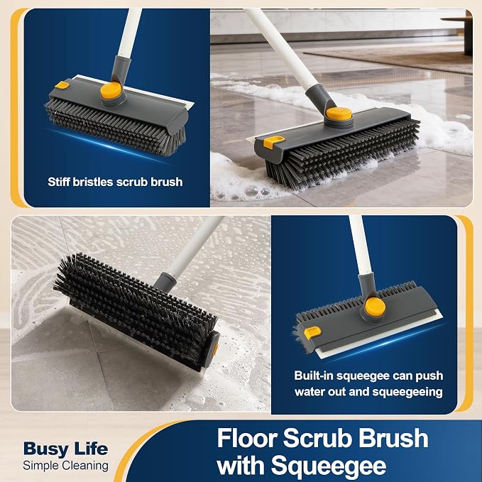 Yocada Floor Scrub Brush with Long Handle 3 in 1 Dual-Sided Stiff Bristle - Image 3