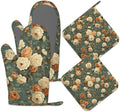 Vintage Rose Flower Oven Mitts and Pot Holders Set of 4, Retro Floral Kitchen by Unknown