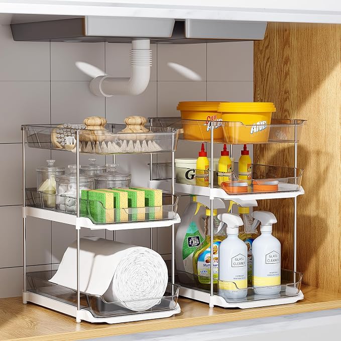 Delamu 2 Pack 3-Tier Bathroom Under Sink Organizers and Storage, Pull Out Clear - Image 7