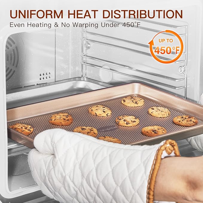 HONGBAKE 3 Pack Gold Nonstick Baking Sheet Pan Set - Image 8