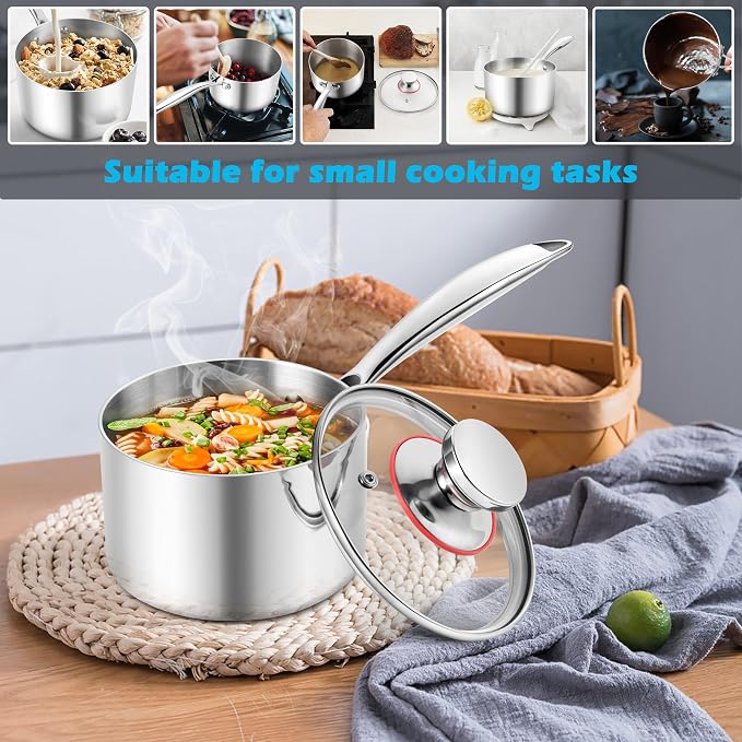 E-far 2-Quart Saucepan, Tri-Ply Stainless Steel Sauce Pan - Image 7