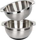 304 Stainless Steel Colander, 2.5 QT Capacity and 2.5 QT Mixing Bowl, Micropore by Qimh