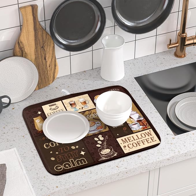 Brown Coffee Dish Drying Mat 16x18 Inch Coffee Cup Espresso Machine Pad - Image 6