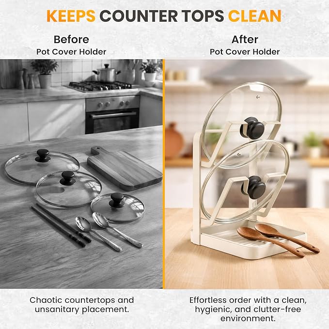Pot Lid Holder with Removable Drip Tray, Kitchen Pot Lid Storage Rack - Image 3
