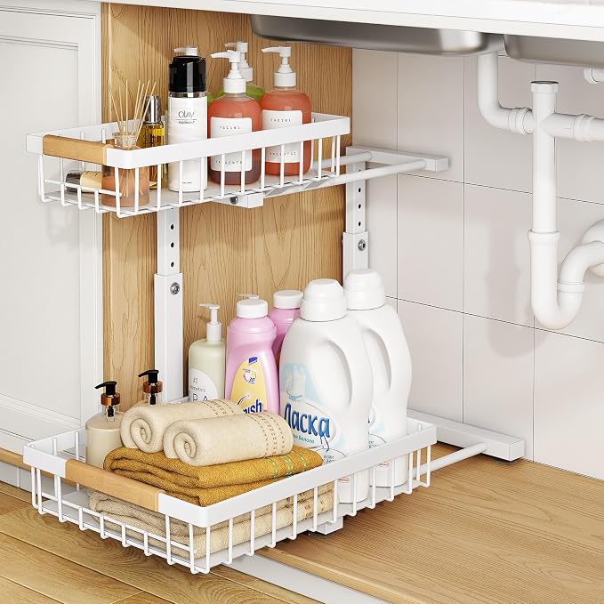 PXRACK Under Sink Organizer, Adjustable Height, 2 Tier Pull Out Under Cabinet - Image 9
