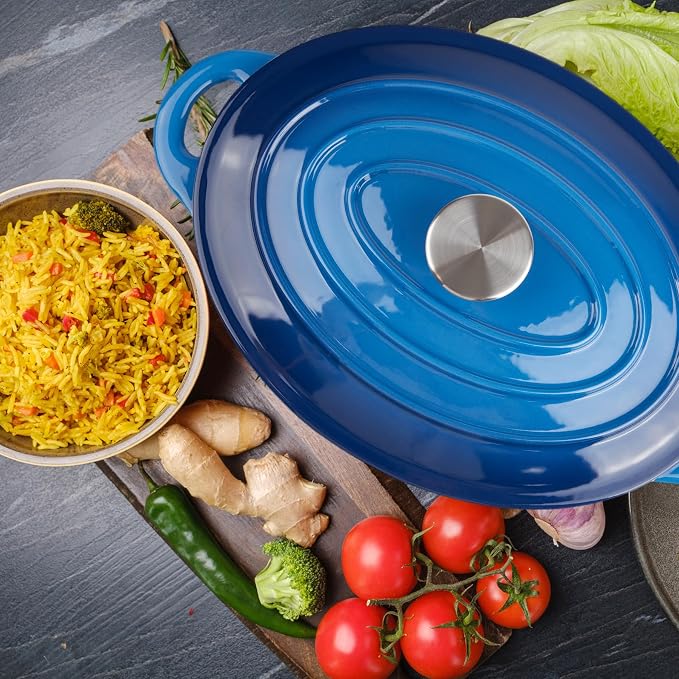 5.5 Quart Oval Enameled Cast Iron Dutch Oven Pot - Image 5