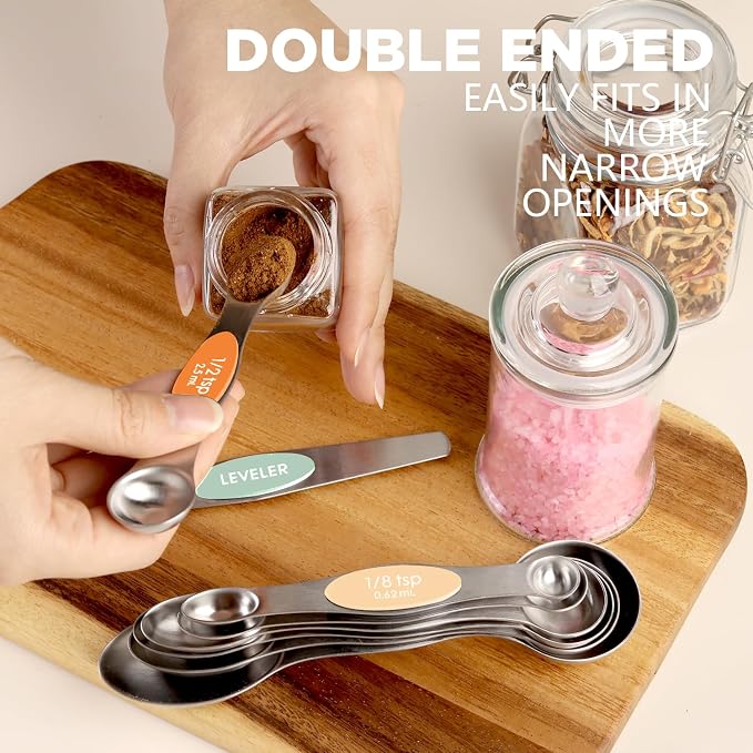 ChefAide Pack of 8 Stainless Steel Magnetic Measuring Spoons Set, Dual Sided - Image 4