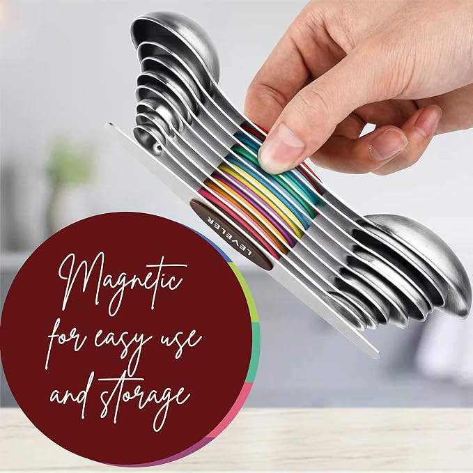 Magnetic Measuring Spoons Set of 9 Stainless Steel Dual-Sided Stackable - Image 4