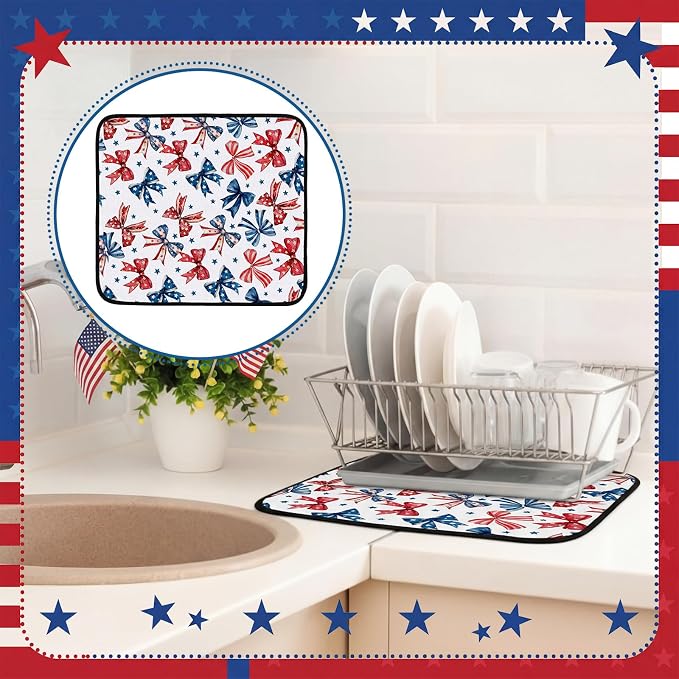 Breling Patriotic Dish Drying Mat 4th of July Kitchen Drying Mat 16 x 18 Inch - Image 6