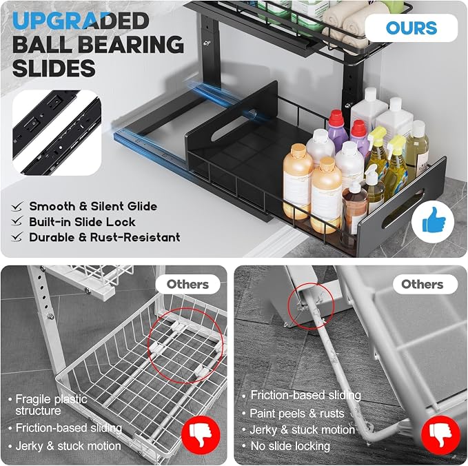 Under Sink Organizer Upgrade To Professional Rails, 2-Tier Dual Pull Out - Image 2